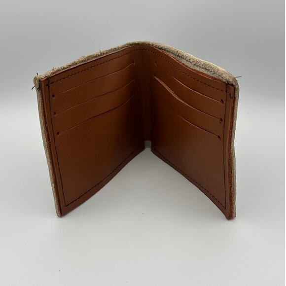 Minimalist Handmade Oaxaca Leather Wallet Beige Slim Bifold Card Holder for Men - Picture 5 of 8